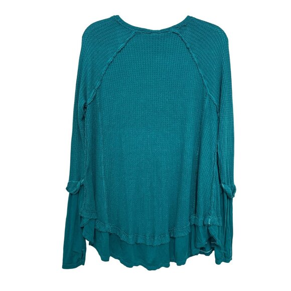 We The Free Teal Laguna Waffle Knit Long Sleeve V-Neck Tunic Top S - Picture 3 of 8